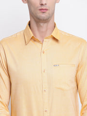 Cotton Spread Collar Yellow Casual Shirt