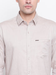 Cotton Spread Collar Beige Casual Shirt