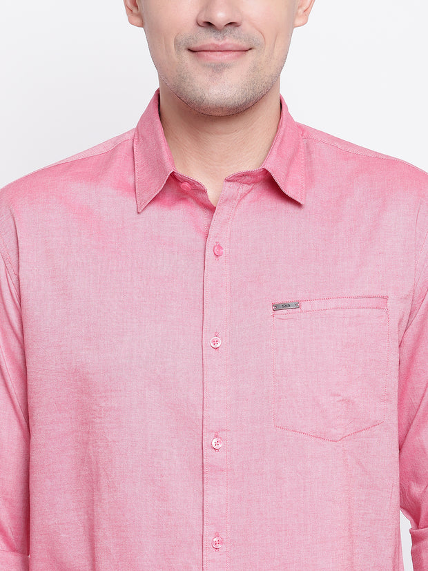 Cotton Spread Collar Pink Casual Shirt
