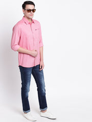 Cotton Spread Collar Pink Casual Shirt