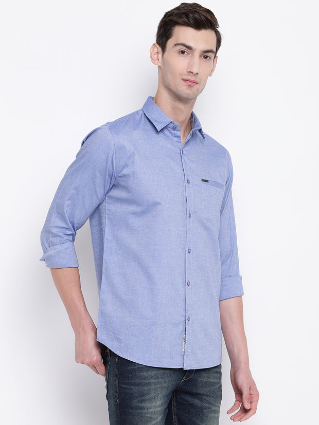Cotton Spread Collar Blue Casual Shirt