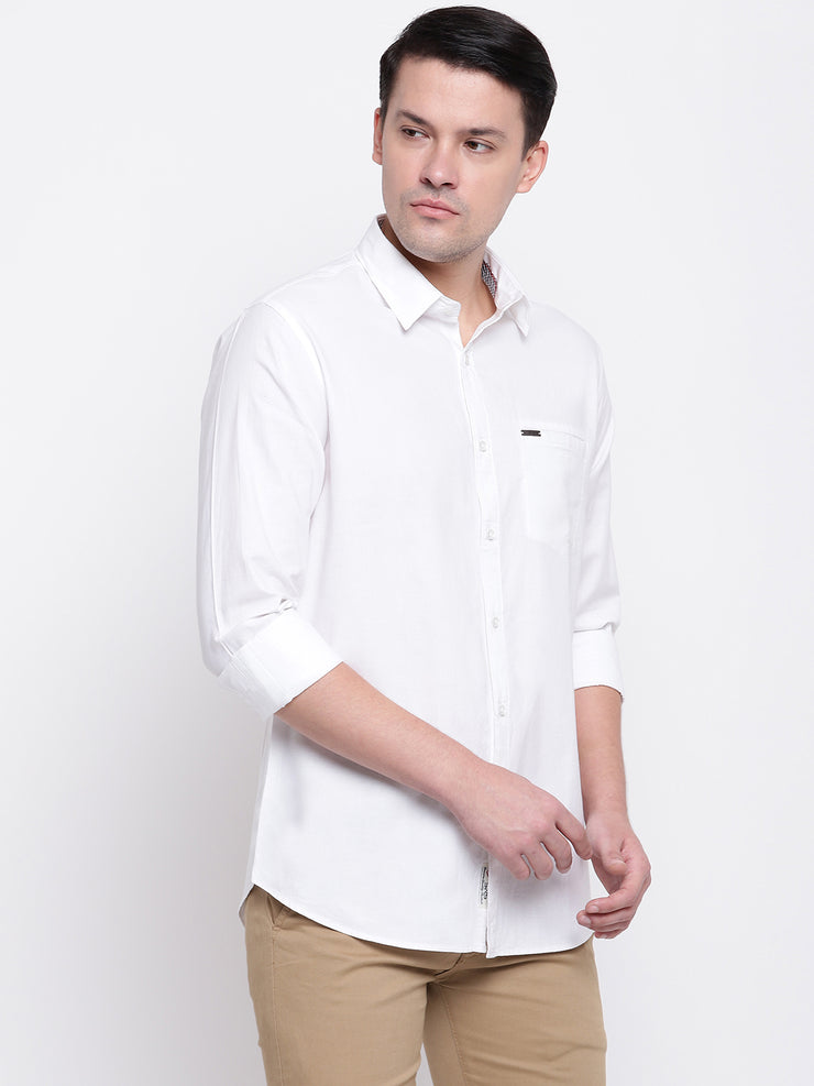 Cotton Spread Collar White Casual Shirt
