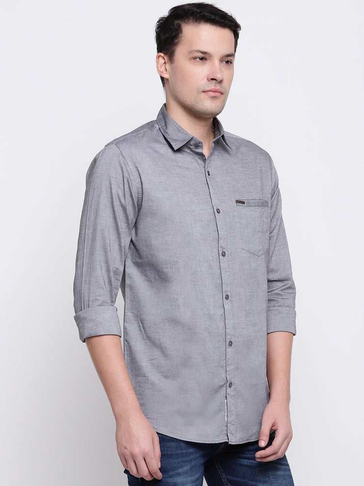 Cotton Spread Collar Grey Casual Shirt