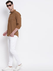 Brown Floral Cotton Casual Shirt