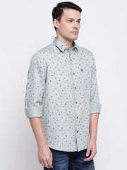 Floral Grey Button-down Front Casual Satin Shirt