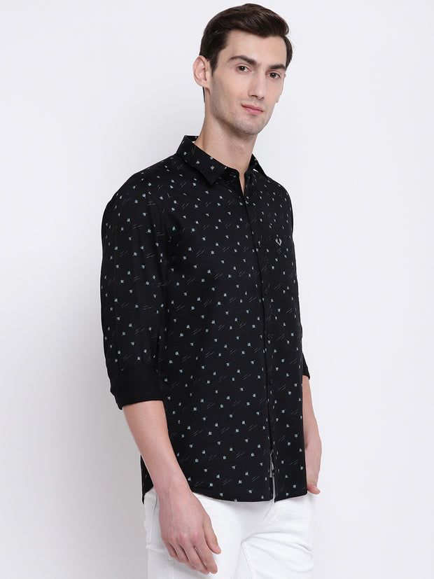 Floral Black Button-down Front Casual Satin Shirt