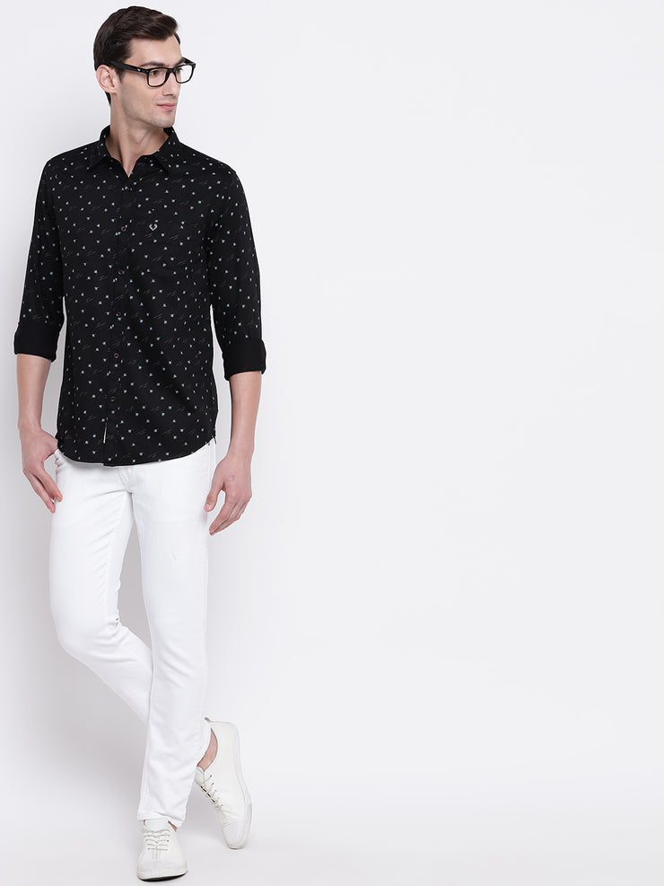 Floral Black Button-down Front Casual Satin Shirt