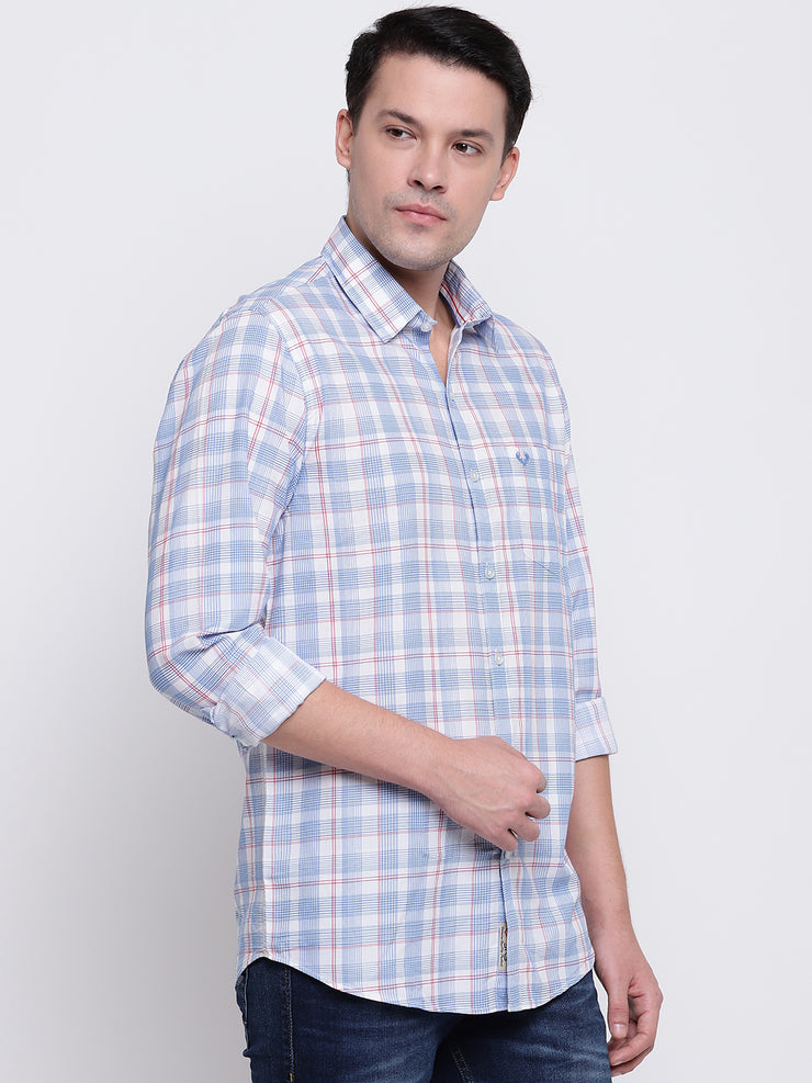 Blue Cotton Full Sleeves Checkered  Shirt