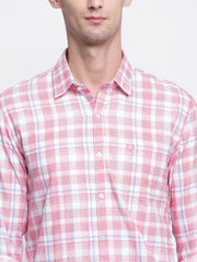 Red Cotton Full Sleeves Checkered  Shirt