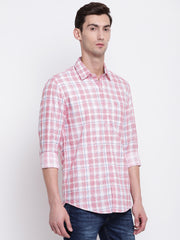 Red Cotton Full Sleeves Checkered  Shirt