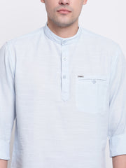 Blue Casual Mandarin Collar Cotton Shirt