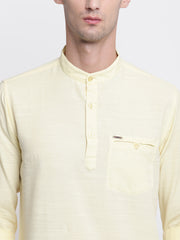 Yellow Casual Mandarin Collar Cotton Shirt