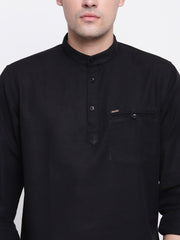 Black Casual Mandarin Collar Cotton Shirt