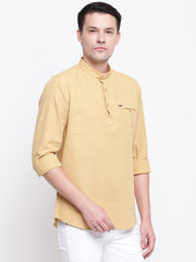 Gold Casual Mandarin Collar Cotton Shirt