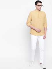 Gold Casual Mandarin Collar Cotton Shirt