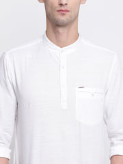 White Casual Mandarin Collar Cotton Shirt