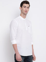 White Casual Mandarin Collar Cotton Shirt