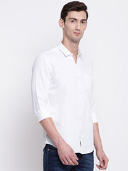 White Casual Solid Full Sleeves Cotton Shirt