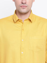 Yellow Casual Solid Full Sleeves Cotton Shirt