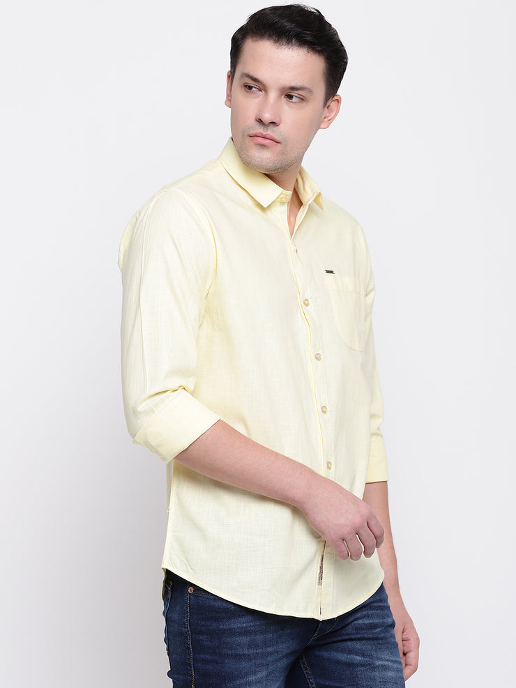 Cotton Yellow Casual Button-down Front Shirt