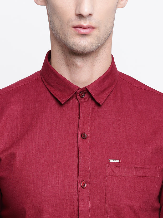 Cotton Maroon Casual Button-down Front Shirt