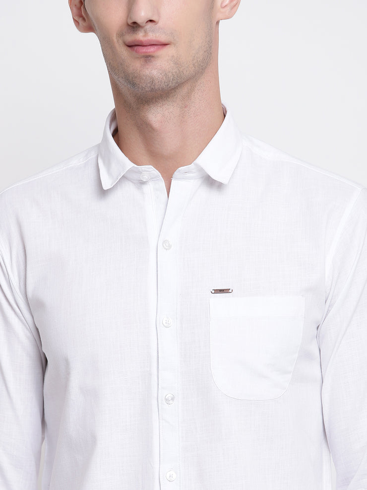 Cotton White Casual Button-down Front Shirt