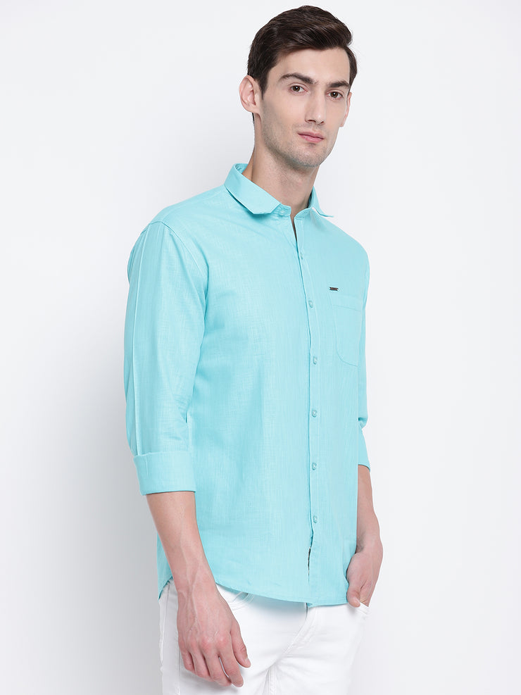 Cotton Blue Casual Button-down Front Shirt
