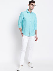 Cotton Blue Casual Button-down Front Shirt