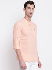 Pink Cotton Mandarin Collar Shirt
