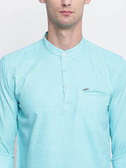 Blue Cotton Mandarin Collar Shirt