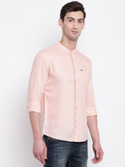 Pink Mandarin Collar Casual Cotton Linen Shirt