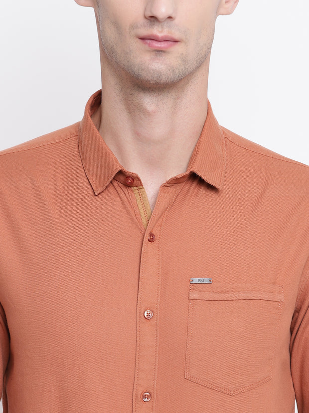 Orange Cotton Casual Spread Collar Shirt
