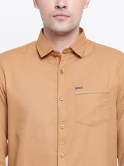 Beige Cotton Casual Spread Collar Shirt