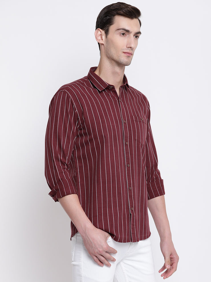 Red Striped Cotton Full Sleeves Shirt