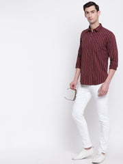 Red Striped Cotton Full Sleeves Shirt