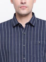 Blue Striped Cotton Full Sleeves Shirt