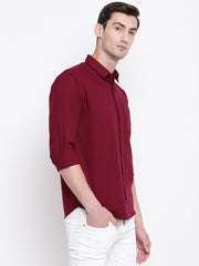 Cotton Maroon Full Sleeves Spread Collar Casual Shirt