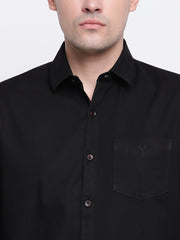 Cotton Black Full Sleeves Spread Collar Casual Shirt