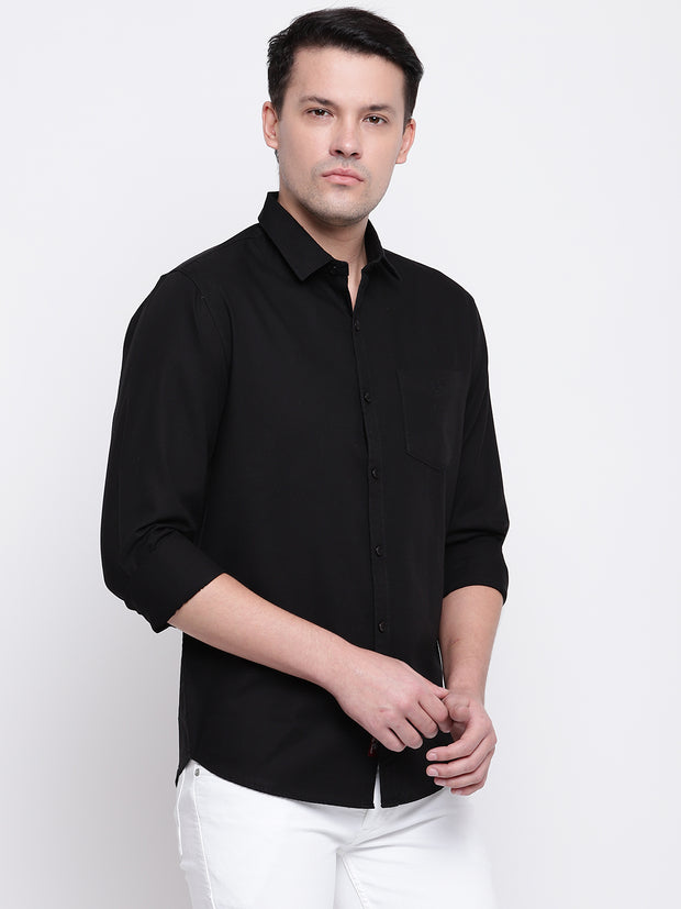 Cotton Black Full Sleeves Spread Collar Casual Shirt