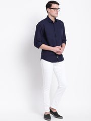 Cotton Blue Full Sleeves Spread Collar Casual Shirt