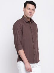 Cotton Coffee Full Sleeves Spread Collar Casual Shirt