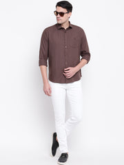 Cotton Coffee Full Sleeves Spread Collar Casual Shirt