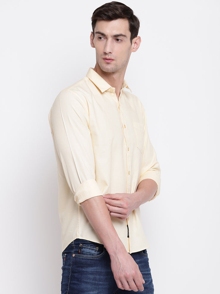 Cotton Yellow Full Sleeves Spread Collar Casual Shirt