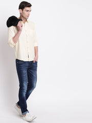 Cotton Yellow Full Sleeves Spread Collar Casual Shirt