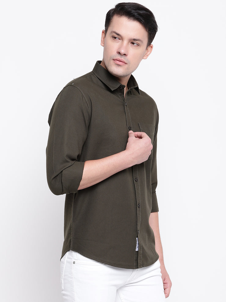 Cotton Geen Full Sleeves Spread Collar Casual Shirt