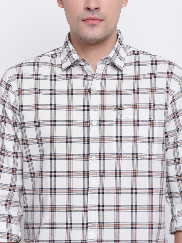 White Checkered Regular Fit Cotton Shirt