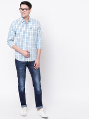 Blue Cotton Checkered Regular Fit Shirt