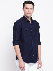 Dark Blue Denim Spread Collar Shirt