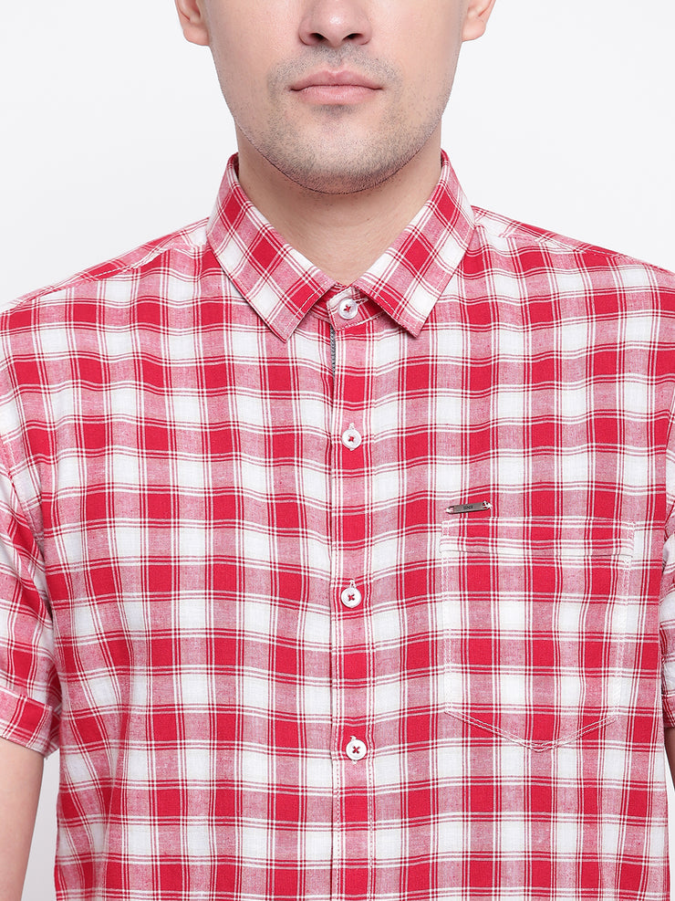 Red Half Sleeves Cotton Shirt