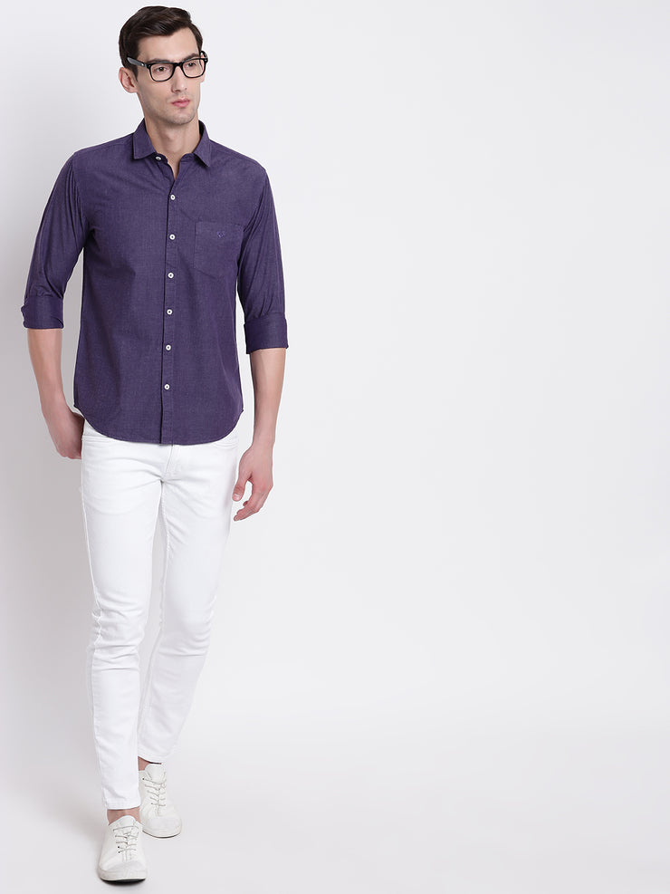Cotton Full Sleeves Purple Casual Shirt